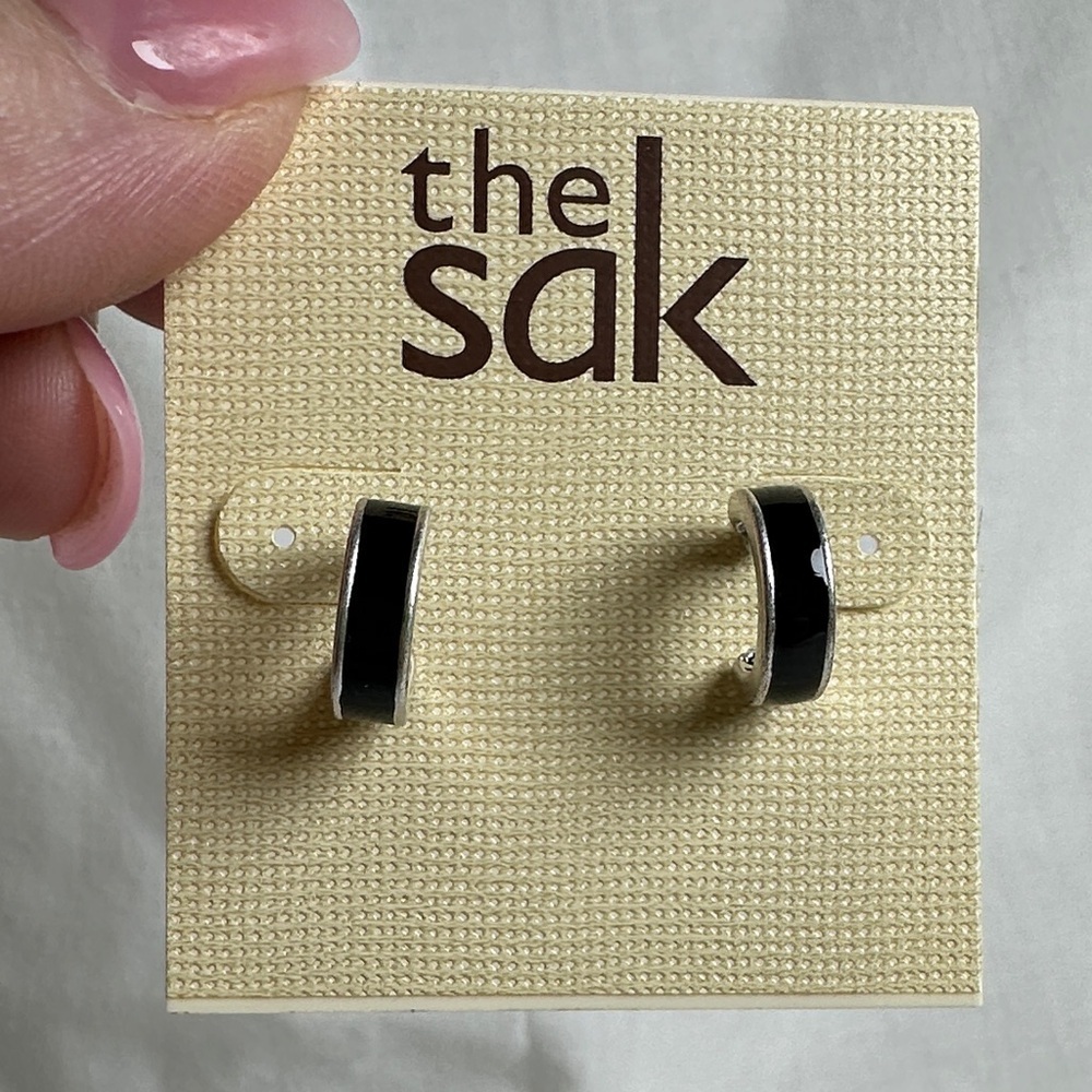 The Sak Silver and Black dainty small Hoop Earrings